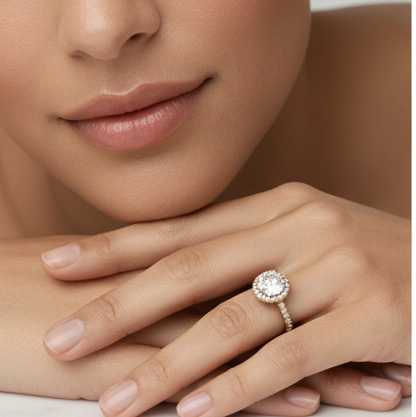 Fine 925 Sterling Silver - Yellow Classic Solitaire Halo Ring