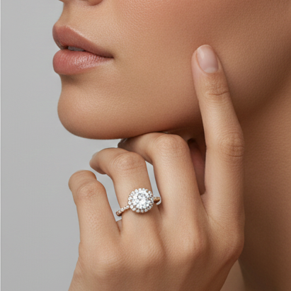 Fine 925 Sterling Silver - Yellow Classic Solitaire Halo Ring