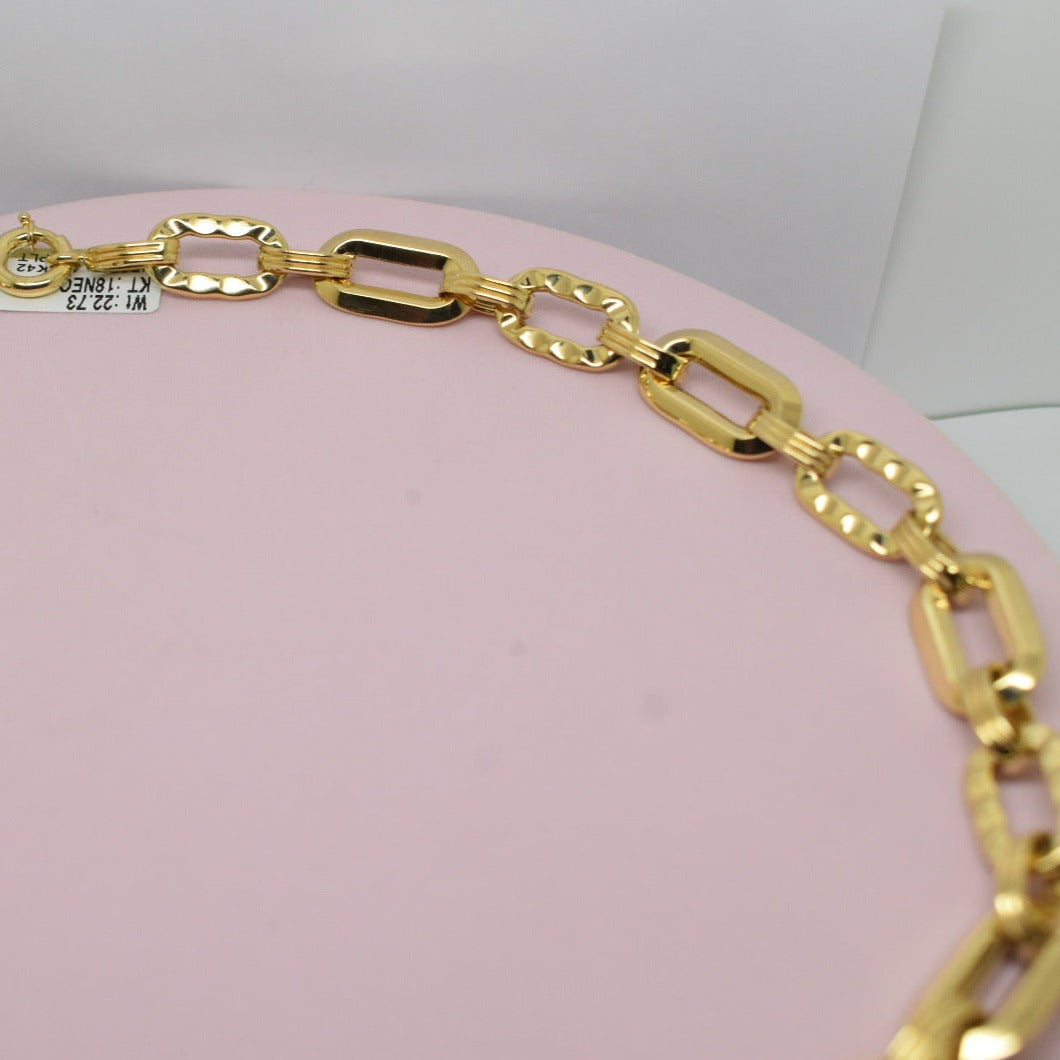 Real 18K Yellow Gold - Chunky Textured Link Necklace