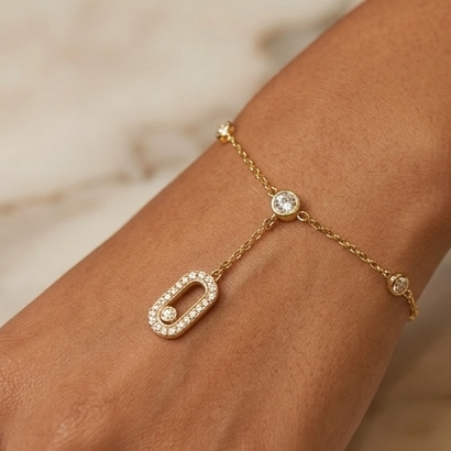 925 Sterling Silver - Yellow SJMSK Zircon Drop Station  Bracelet