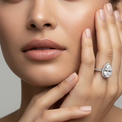 Fine 925 Sterling Silver - Isolde Pear Halo Pave Ring