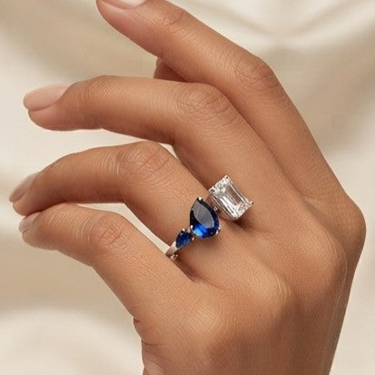 Fine 925 Sterling Silver - Iris Blue Gemstone Open Ring