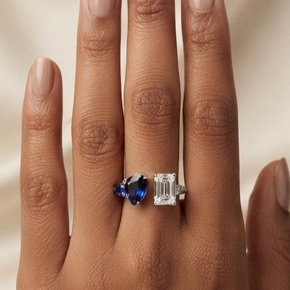 Fine 925 Sterling Silver - Iris Blue Gemstone Open Ring