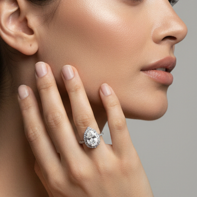 Fine 925 Sterling Silver - Isolde Pear Halo Pave Ring