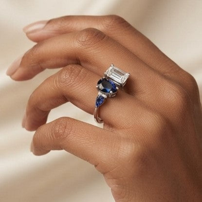 Fine 925 Sterling Silver - Iris Blue Gemstone Open Ring