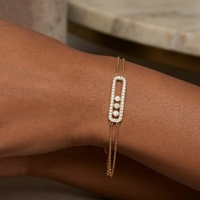 925 Sterling Silver - Yellow SJMSK Move Classic Pave Double Chain Bracelet