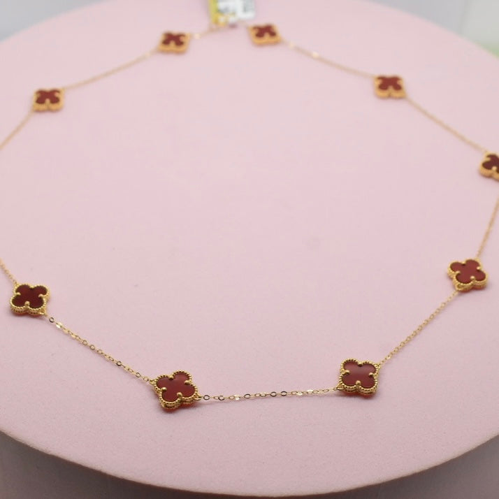 18K Yellow Gold - SJVC Red 8mm 10 Flower Necklace