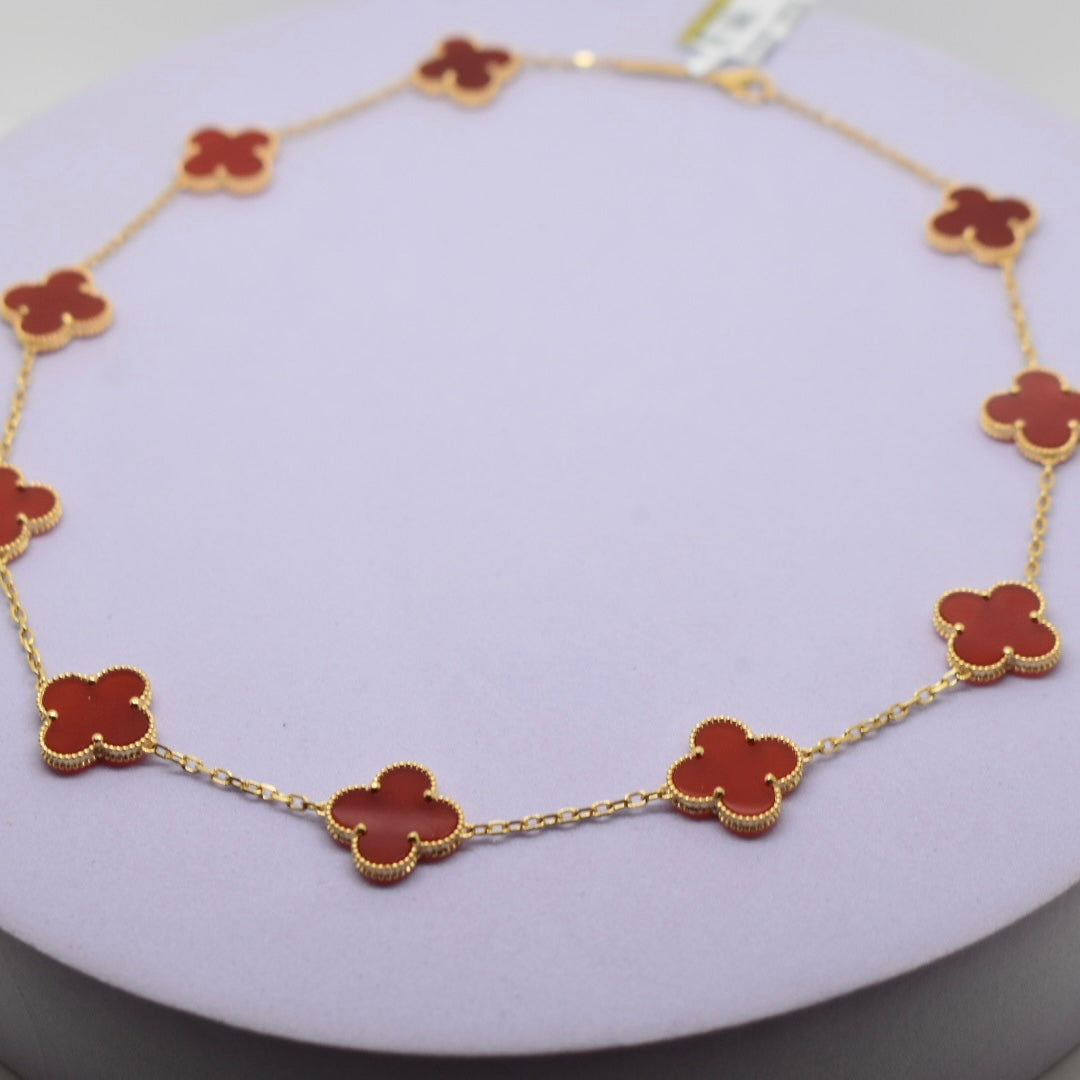 Real 18K Yellow Gold - SJVC Red 15mm 10 Flower Necklace