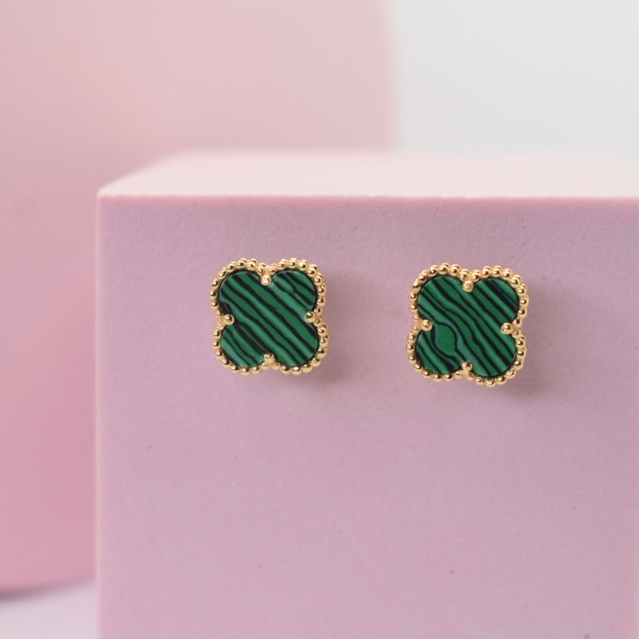 Real 18K Yellow Gold - SJVC 10mm Green Earring