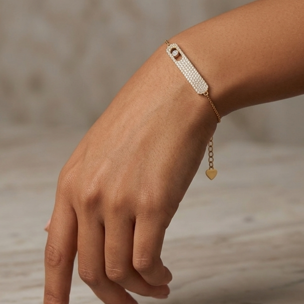 925 Sterling Silver - Yellow SJMSK Move Uno All Pave Bar Bracelet