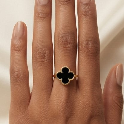 Fine 925 Sterling Silver -  Yellow SJVC Black Flower Ring