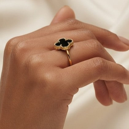 Fine 925 Sterling Silver -  Yellow SJVC Black Flower Ring
