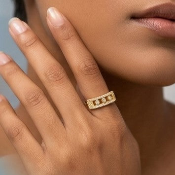 Fine 925 Sterling Silver -  Yellow SJMSK Aura Moving Stone Ring