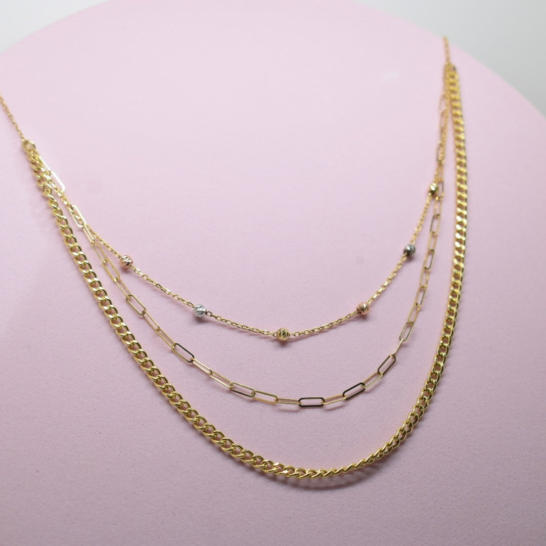 *LIMITED* 18K Gold - Layered Ball Curb Paper Clip Necklace