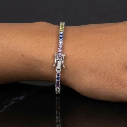 925 Sterling Silver - Rainbow Tennis  Bracelet