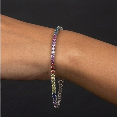 925 Sterling Silver - Rainbow Tennis  Bracelet