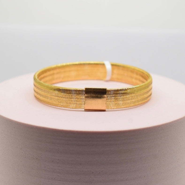 Real 18K Yellow Gold - Stretchable Thick Bangle