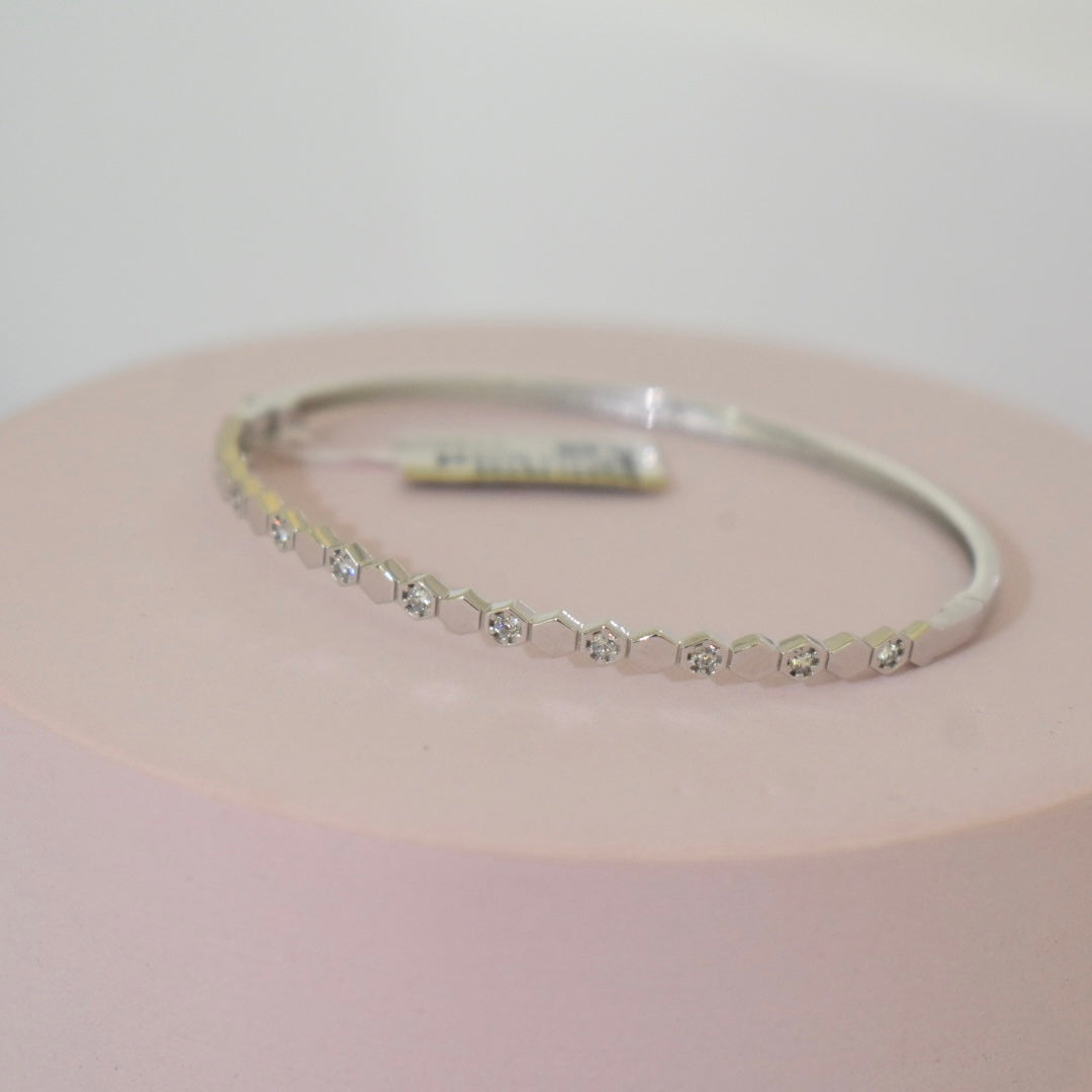 Real 18K White Gold - Hexagon Stone Bangle