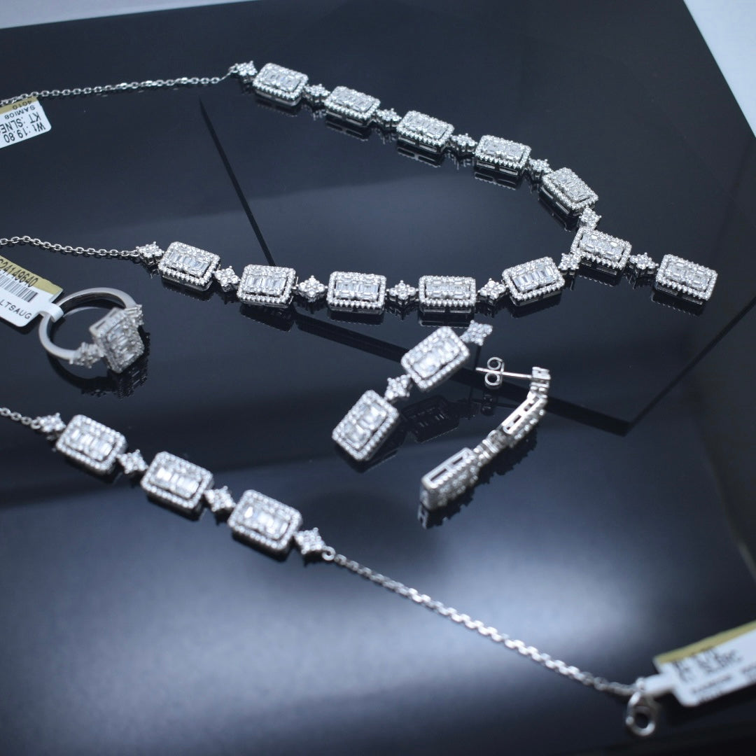 925 Sterling Silver - Rectangle Zircon Necklace Set