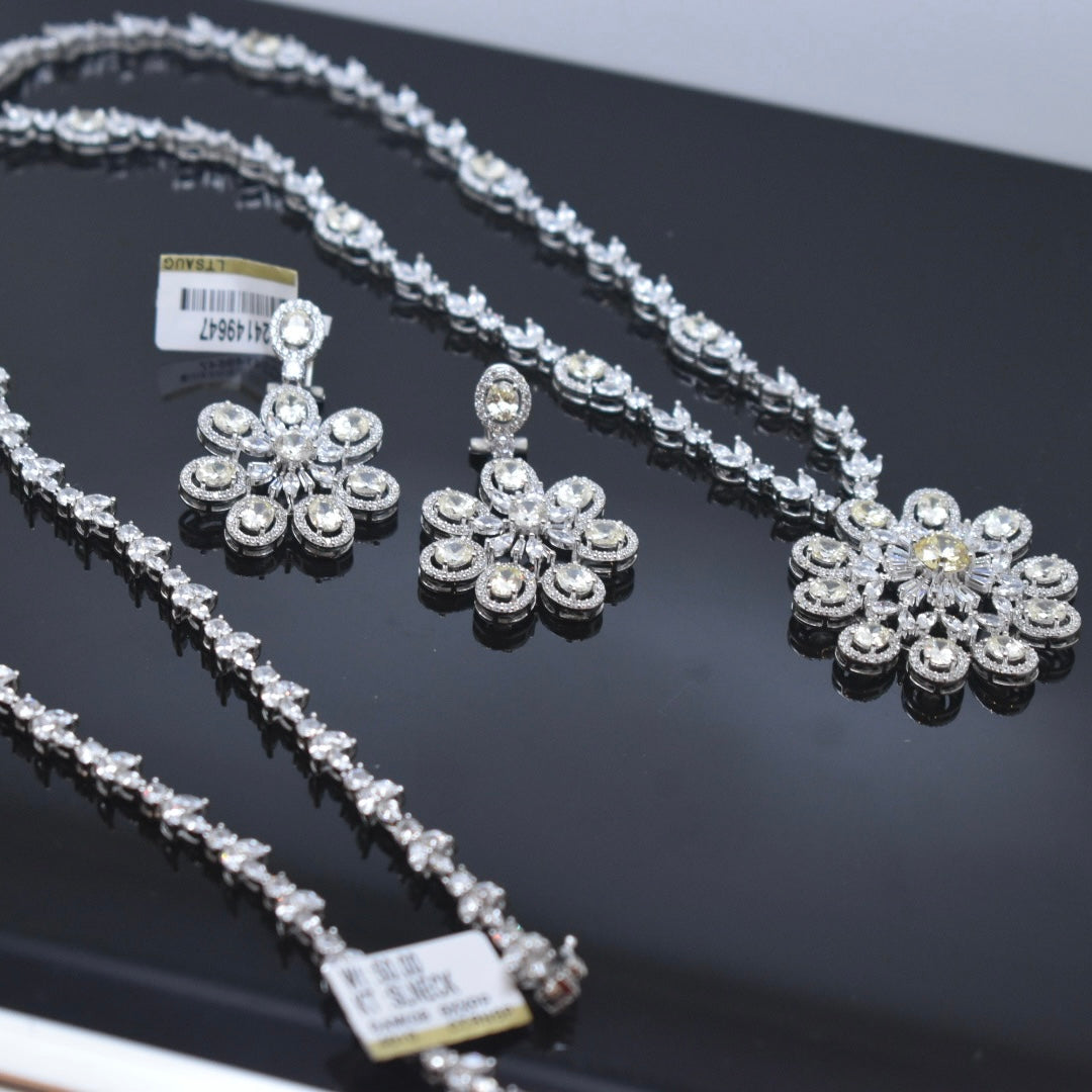 925 Sterling Silver - Bridal Yellow Flower Necklace Set