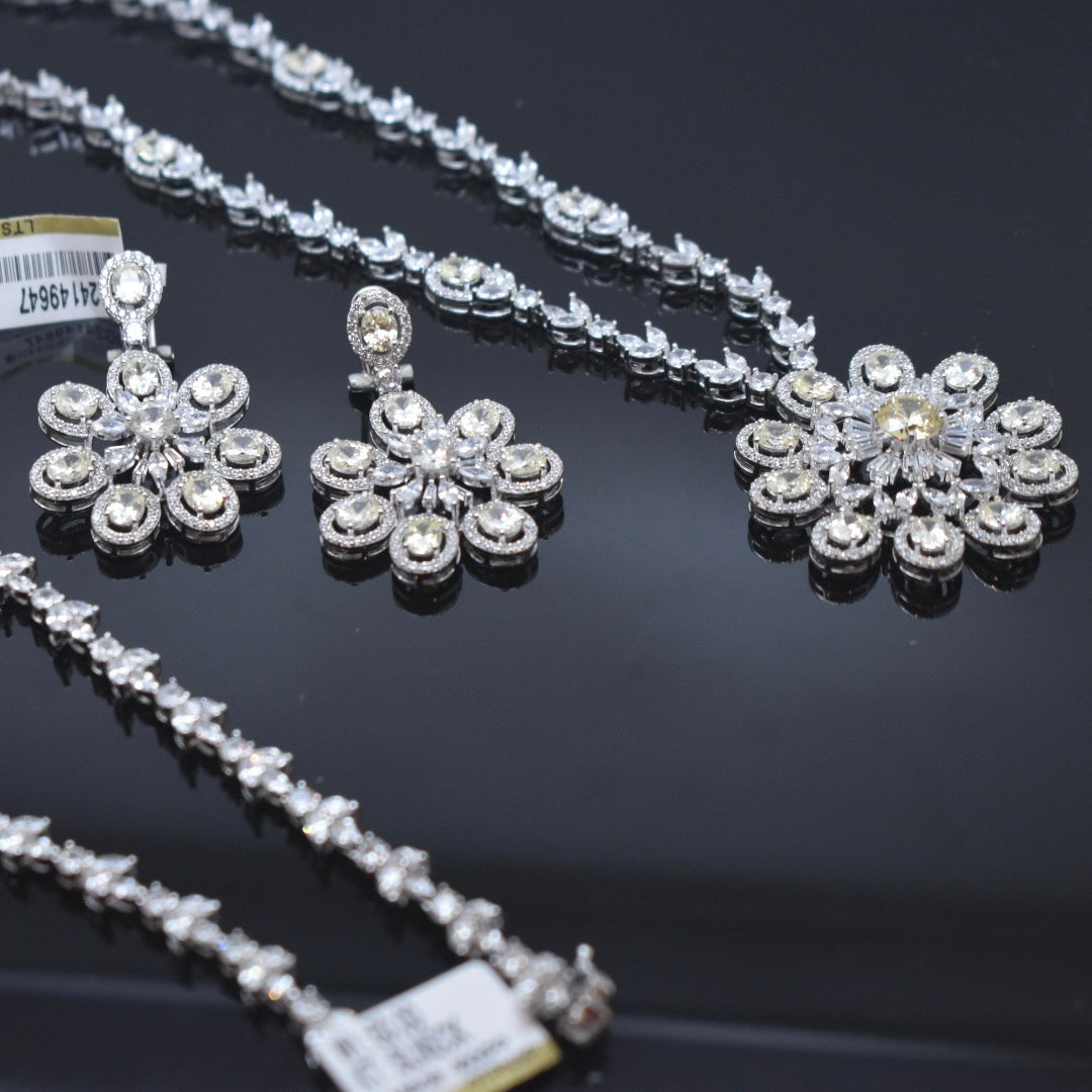 925 Sterling Silver - Bridal Yellow Flower Necklace Set