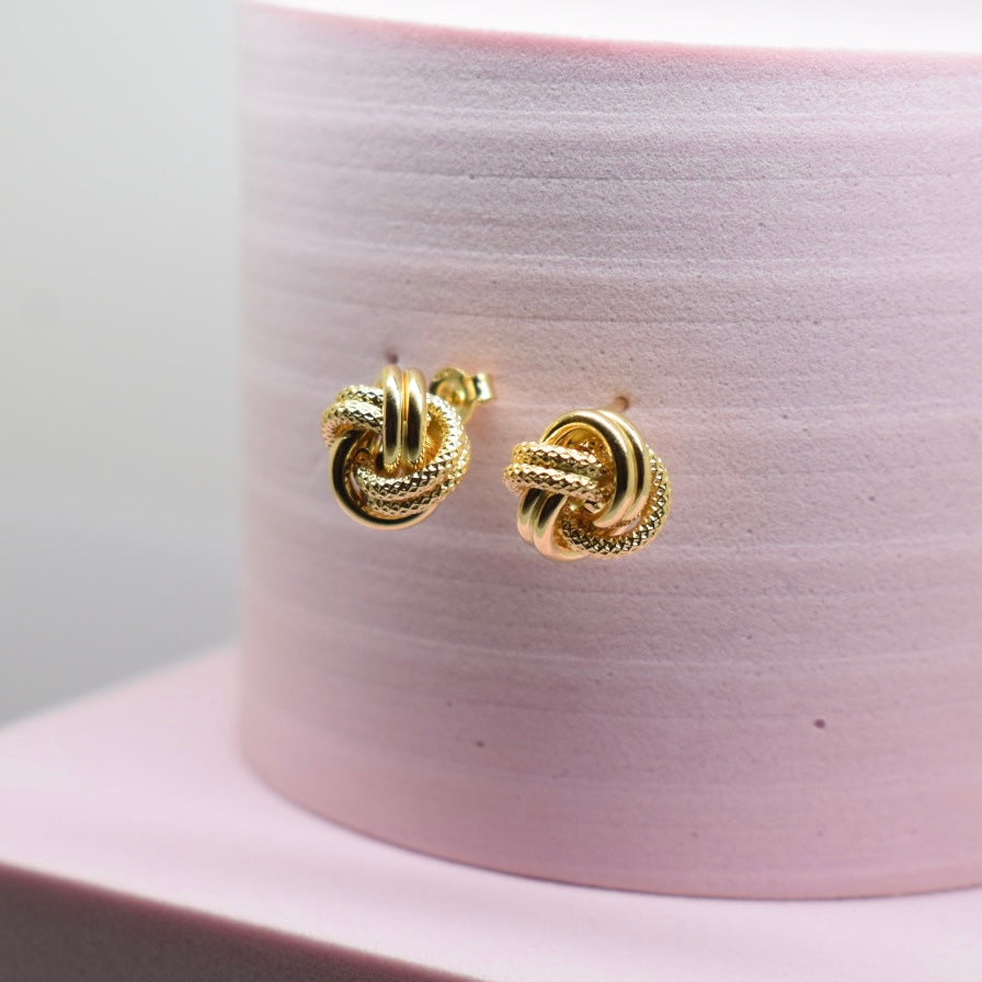 Real 18K Yellow Gold - Twisted Knot Earring Stud