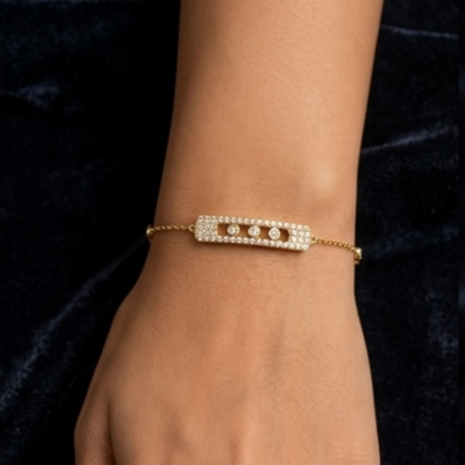 925 Sterling Silver - Yellow SJMSK Full Pave Triple Stone Bar Bracelet