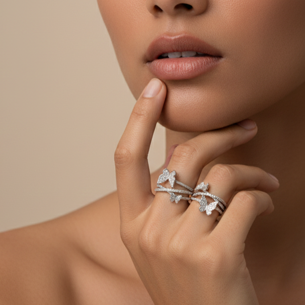 Fine 925 Sterling Silver - Topaz Butterfly  Ring