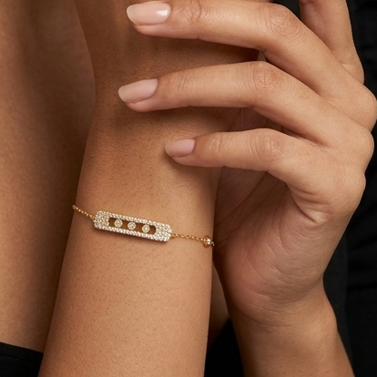 925 Sterling Silver - Yellow SJMSK Full Pave Triple Stone Bar Bracelet