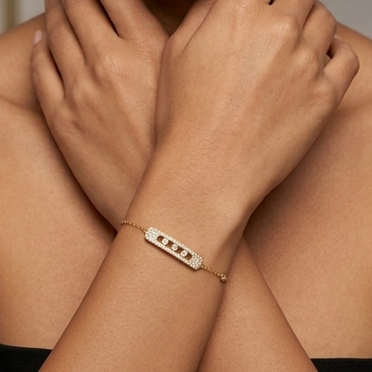 925 Sterling Silver - Yellow SJMSK Full Pave Triple Stone Bar Bracelet