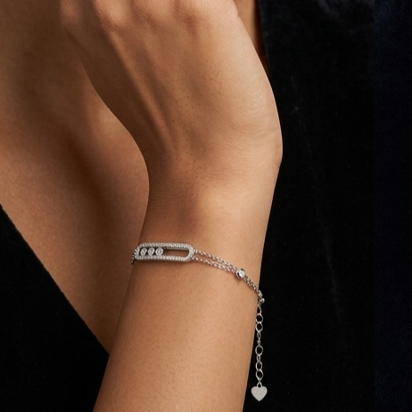 925 Sterling Silver - SJMSK Move Classic Double to Single Chain Bracelet