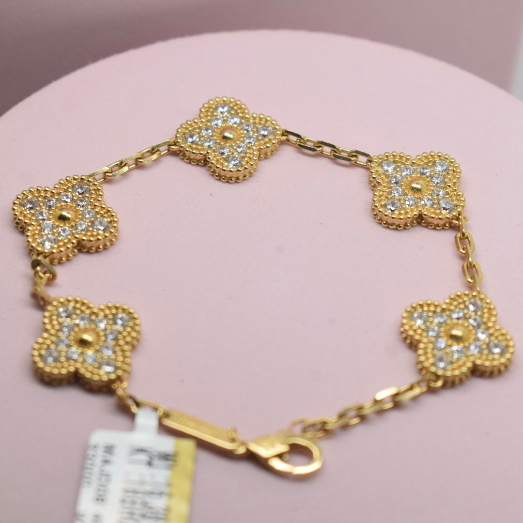 Real 18K Gold- SJVC Full Stone 5 Flower Bracelet