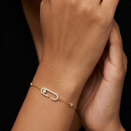 925 Sterling Silver - Yellow SJMSK Uno Open Link Full Stone Bracelet