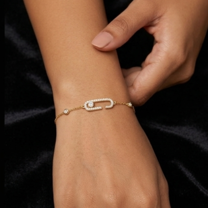 925 Sterling Silver - Yellow SJMSK Uno Open Link Full Stone Bracelet