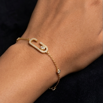 925 Sterling Silver - Yellow SJMSK Uno Open Link Full Stone Bracelet