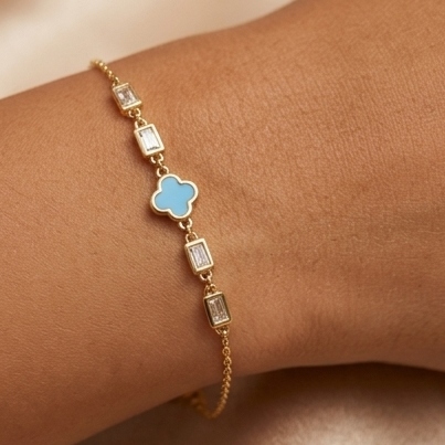 925 Sterling Silver - Yellow SJVC Turquoise Blue Mini Flower Bracelet