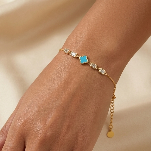 925 Sterling Silver - Yellow SJVC Turquoise Blue Mini Flower Bracelet