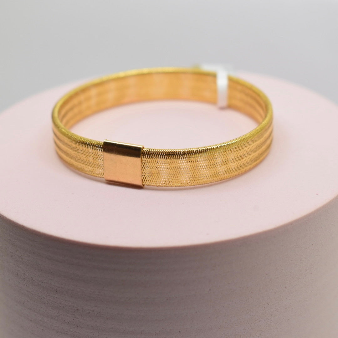 Real 18K Yellow Gold - Stretchable Thick Bangle