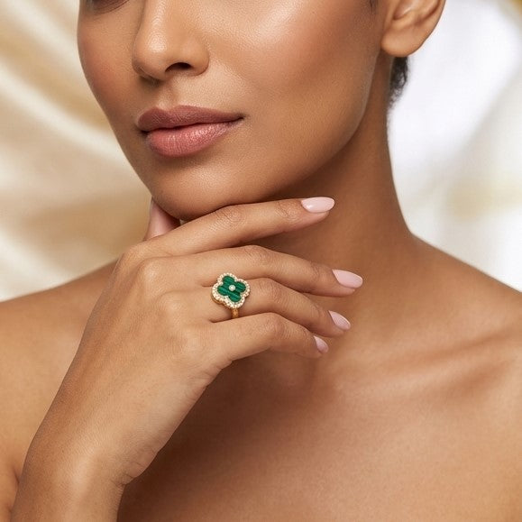 Fine 925 Sterling Silver - Yellow SJVC Green Stone Ring