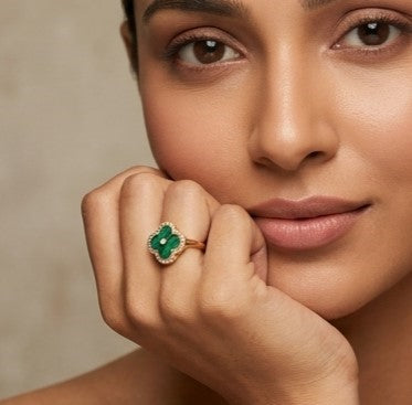Fine 925 Sterling Silver - Yellow SJVC Green Stone Ring