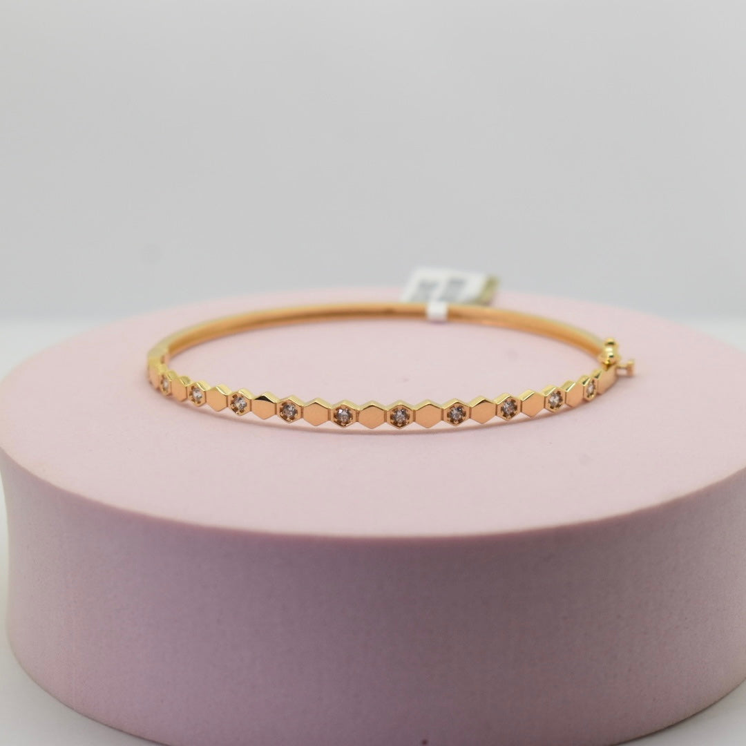 Real 18K Yellow Gold - Hexagon Stone Bangle