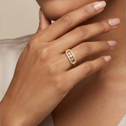 Fine 925 Sterling Silver - Yellow SJMSK Moving Three Stone Ring