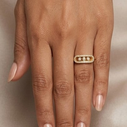 Fine 925 Sterling Silver - Yellow SJMSK Moving Three Stone Ring