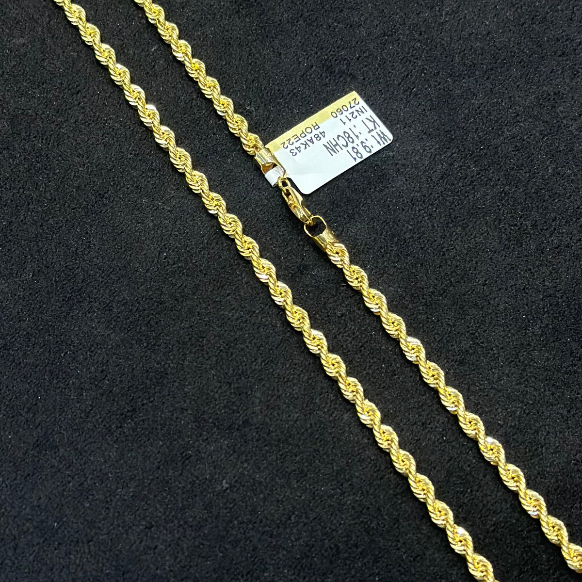 Real 18K Yellow Gold - Rope Hollow Unisex Chain