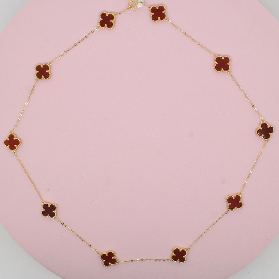 18K Yellow Gold - SJVC Red 8mm 10 Flower Necklace