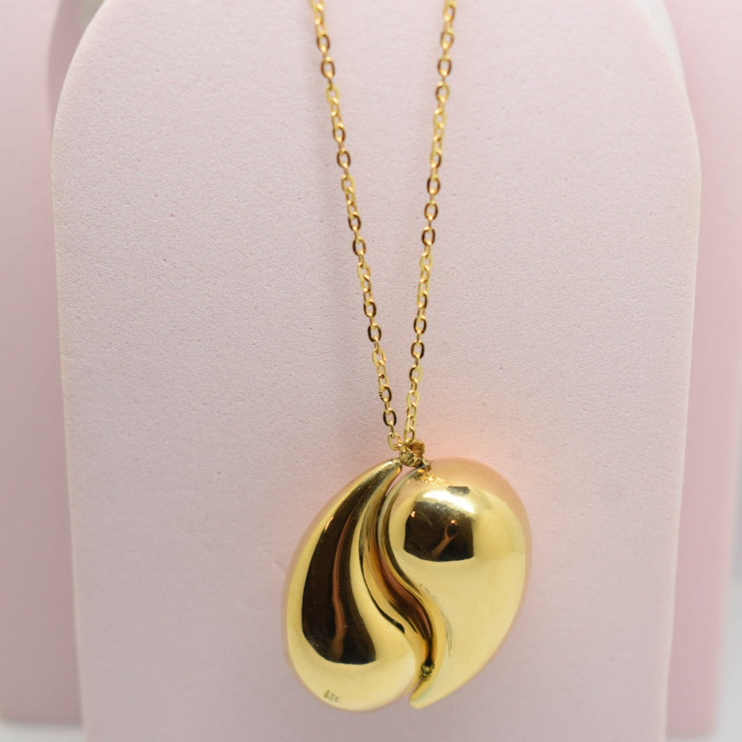 *HOLLOW* Real 18K Yellow Gold - Chunky Double sided Teardrop Necklace