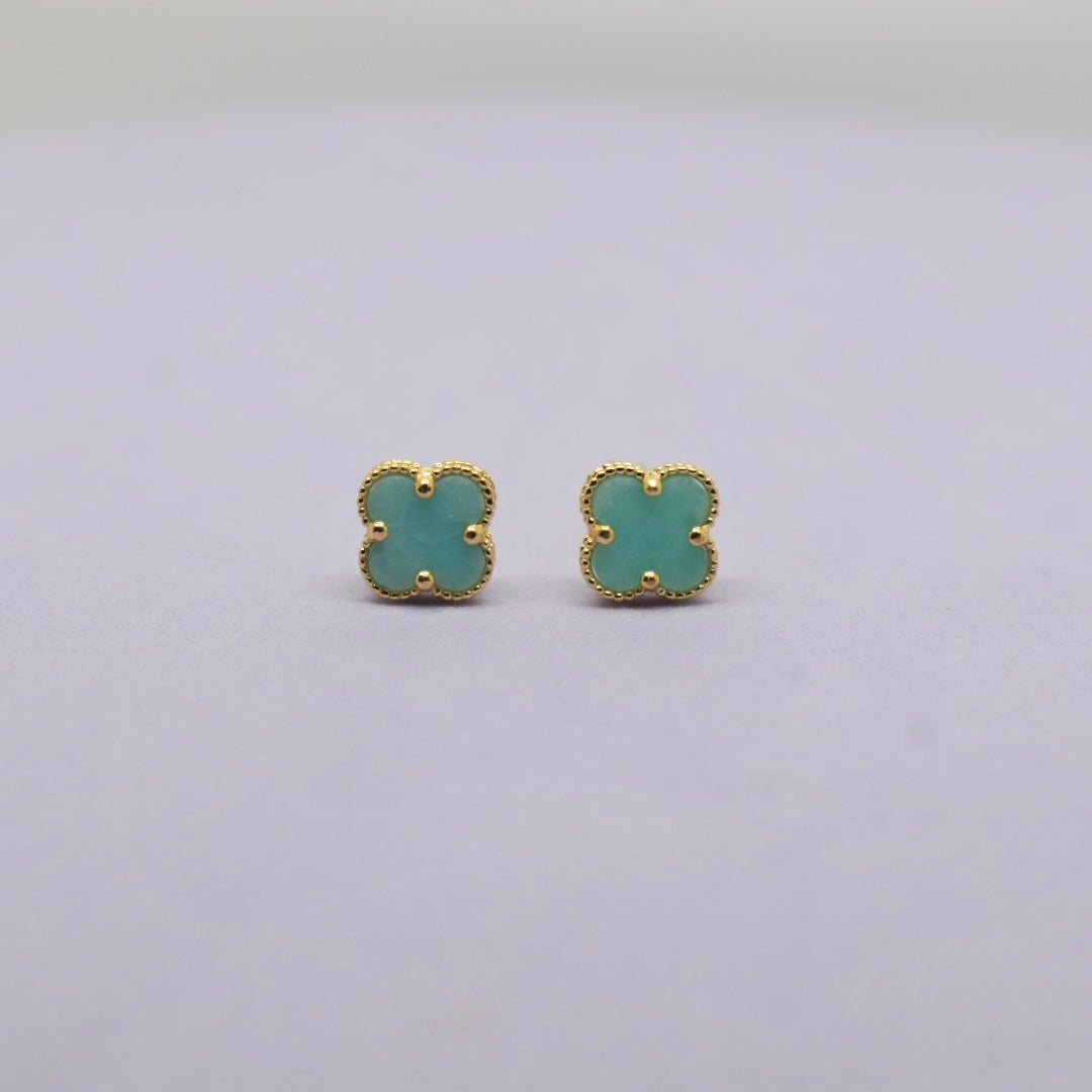 Real 18K Yellow Gold - SJVC Turquoise  8mm Earrings