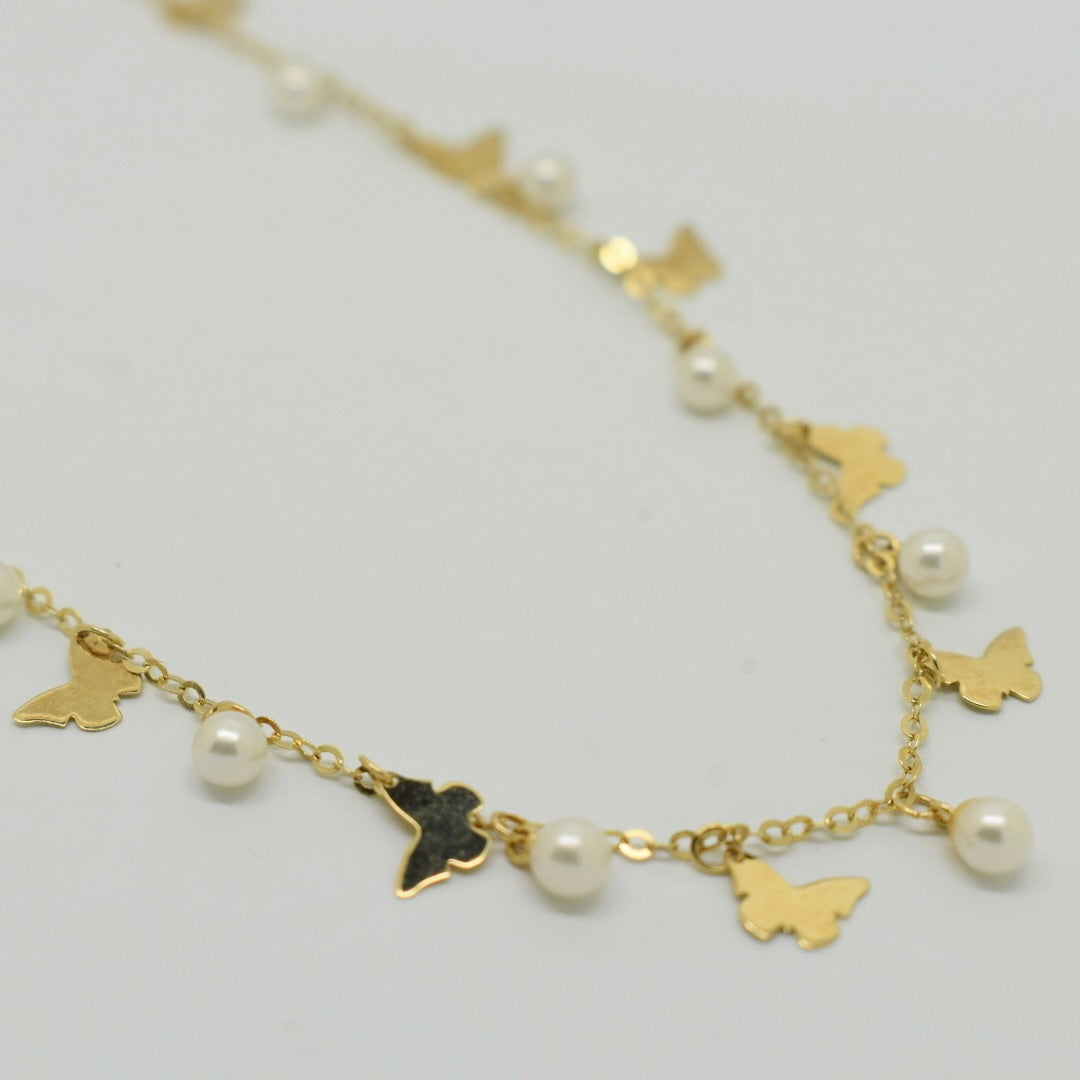 18K Yellow Gold - Butterfly Pearl Choker Necklace