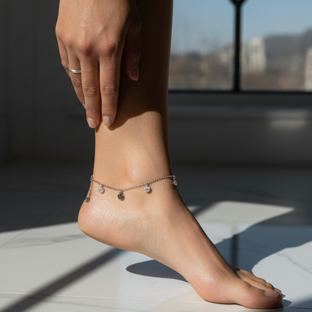 925 Sterling Silver - Apple Crystal Anklet