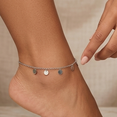925 Sterling Silver - Disc Drop Anklet